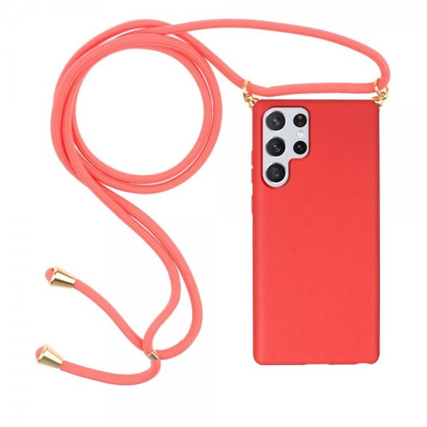 Samsung Galaxy S22 Ultra Cover Hvedestrå Strop Rød