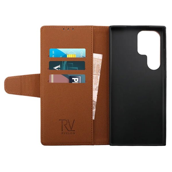 Samsung Galaxy S23 Ultra Etui Udfoldelig Kortholder Brun