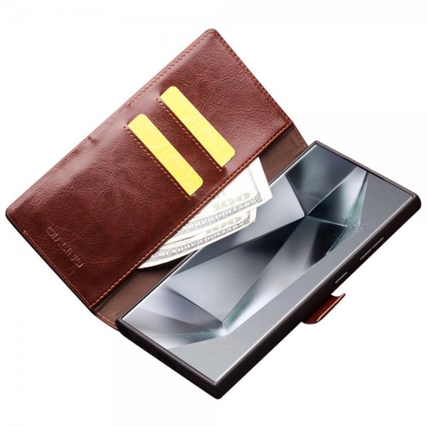 Samsung Galaxy S24 Ultra Etui Ægte læder Kortholder Brun