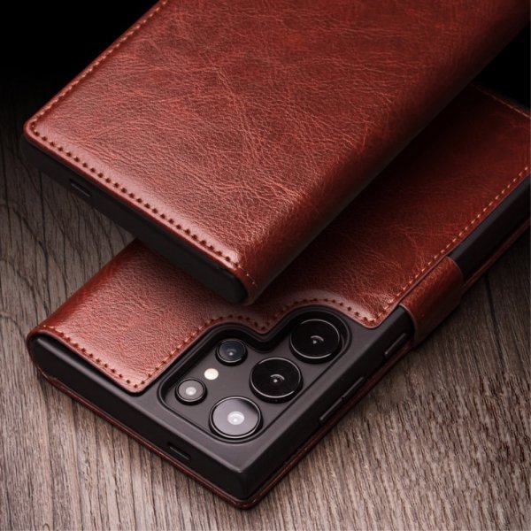 Samsung Galaxy S24 Ultra Etui Ægte læder Kortholder Brun