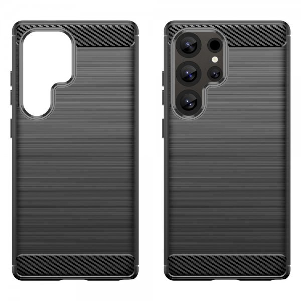 Samsung Galaxy S25 Ultra Cover Børstet Karbonfibertekstur Sort