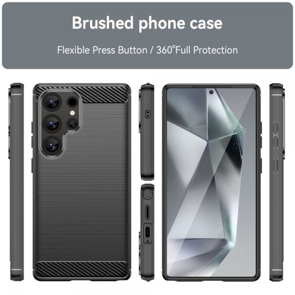 Samsung Galaxy S25 Ultra Cover Børstet Karbonfibertekstur Sort