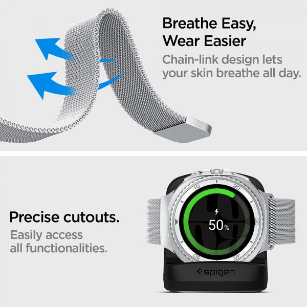 Samsung Galaxy Watch 8 40/44mm/Classic 46mm Armbånd Metal Fit Sølv