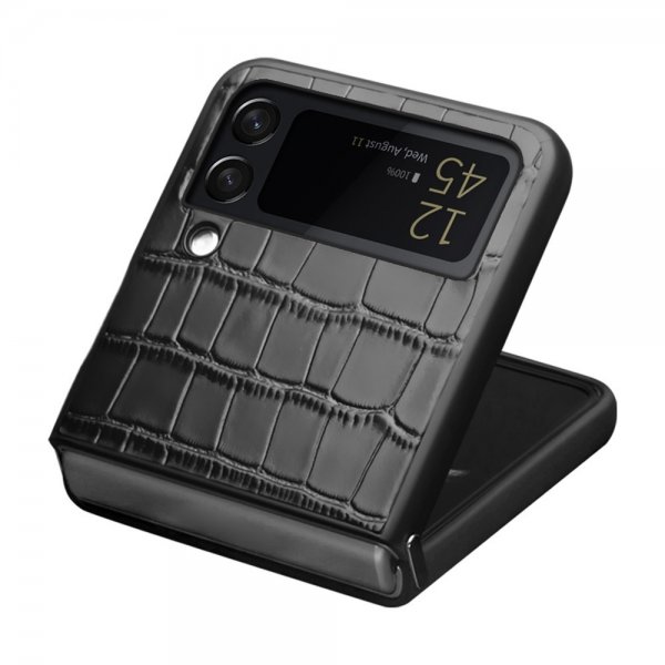 Samsung Galaxy Z Flip 4 Cover Krokodillemønster Sort