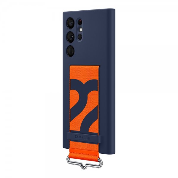 Original Galaxy S22 Ultra Cover Silicone Cover with Strap Navy
