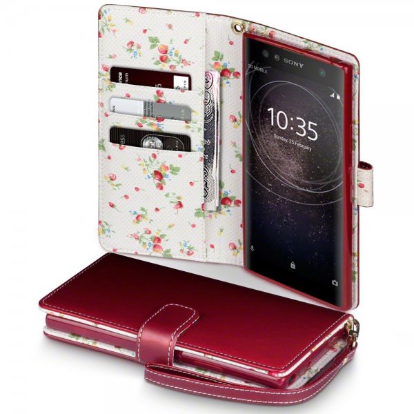 Sony Xperia XA2 Ultra Plånboksetui PU-læder Blommor Rød