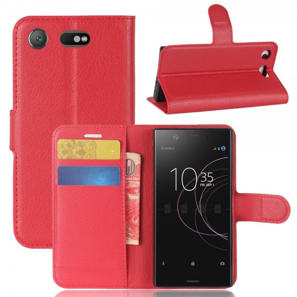 Sony Xperia XZ1 Compact Plånboksetui PU-læder Litchi Rød