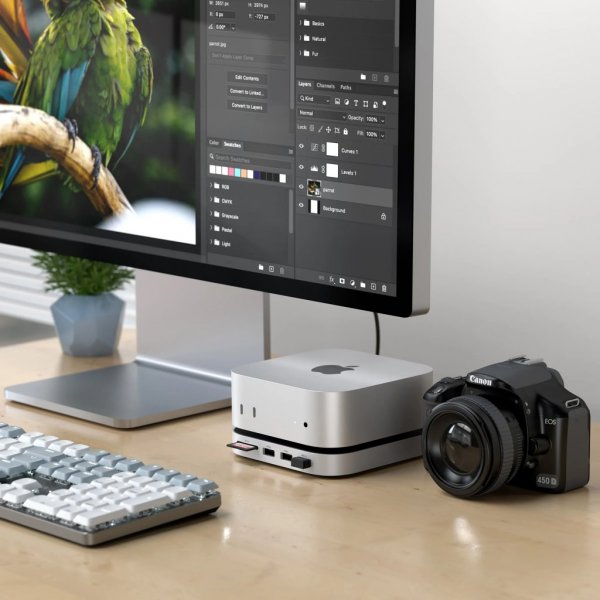 Mac Mini M4 Stativ & Hub med SSD-kapsling sølv