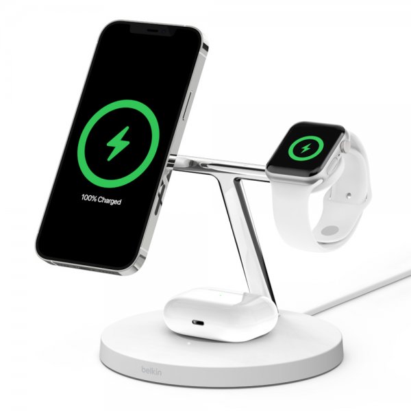 Trådløs oplader BOOST↑CHARGE™ PRO 3-in-1 Wireless Charger Stand MagSafe Hvid
