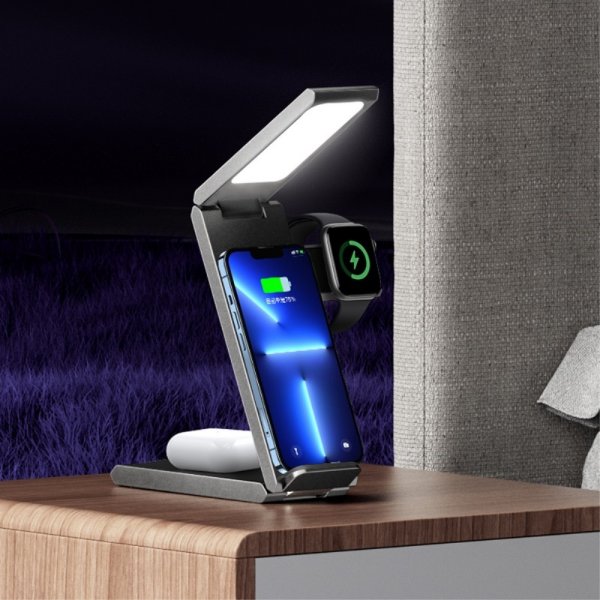 Trådlös Laddare US-CD181 3-i-1 med Lampa 15W