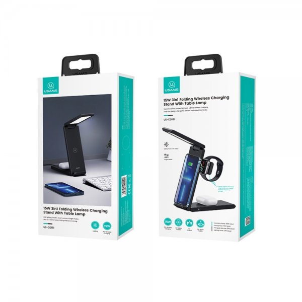 Trådlös Laddare US-CD181 3-i-1 med Lampa 15W