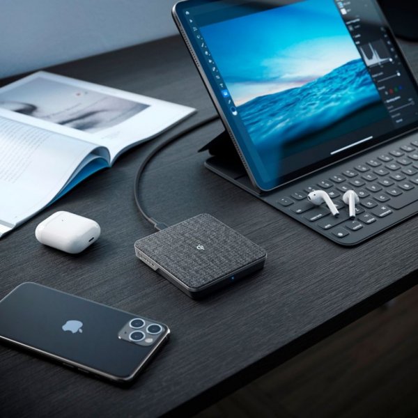 Trådløs Oplader Qi laddning 10W - med USB-A till USB-C Kabel Space Grey