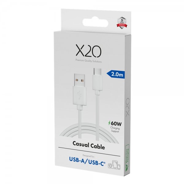 USB-A til USB-C Kabel Basic 60W 2m Hvid