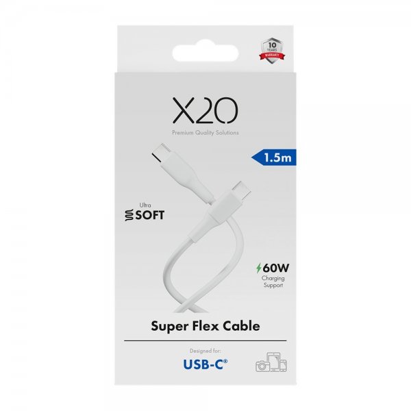 USB-C til USB-C Kabel Superflex 60W 1.5m Hvid