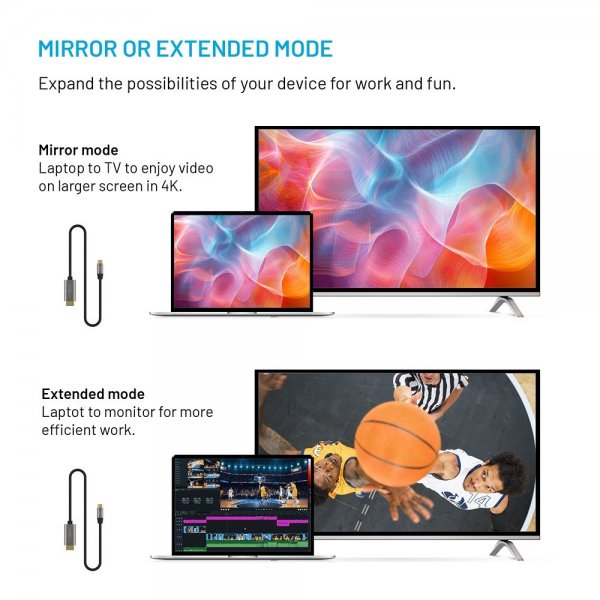 Kabel Video USB-C til HDMI 4K/60Hz 2m