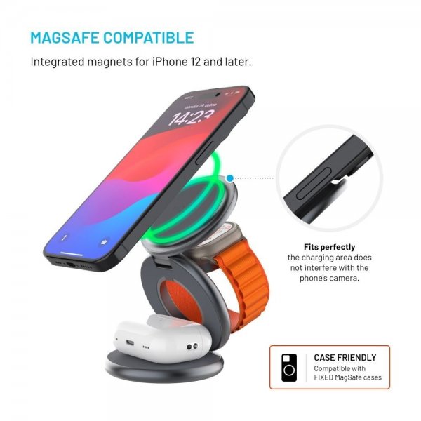 Sammenfoldelig Trådløs oplader MagPowerstation Round 3in1 Grå