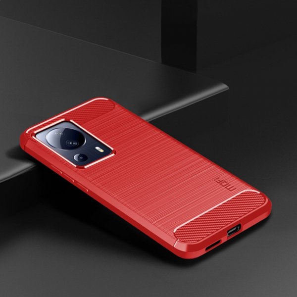 Xiaomi 13 Lite Cover Børstet Karbonfibertekstur Rød