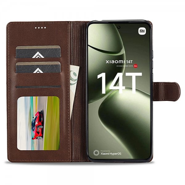 Xiaomi 14T Etui med Kortholder Stativfunktion Mørkebrun