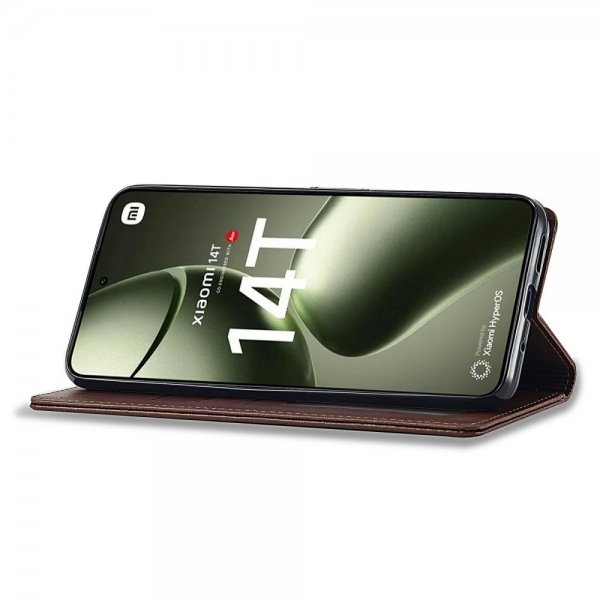 Xiaomi 14T Etui med Kortholder Stativfunktion Mørkebrun