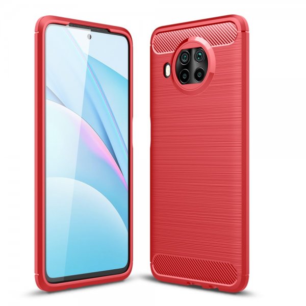 Xiaomi Mi 10T Lite Cover Børstet Kulfibertekstur Rød