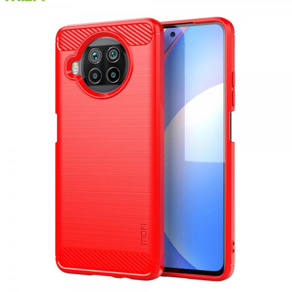Xiaomi Mi 10T Lite Cover Børstet Kulfibertekstur Rød