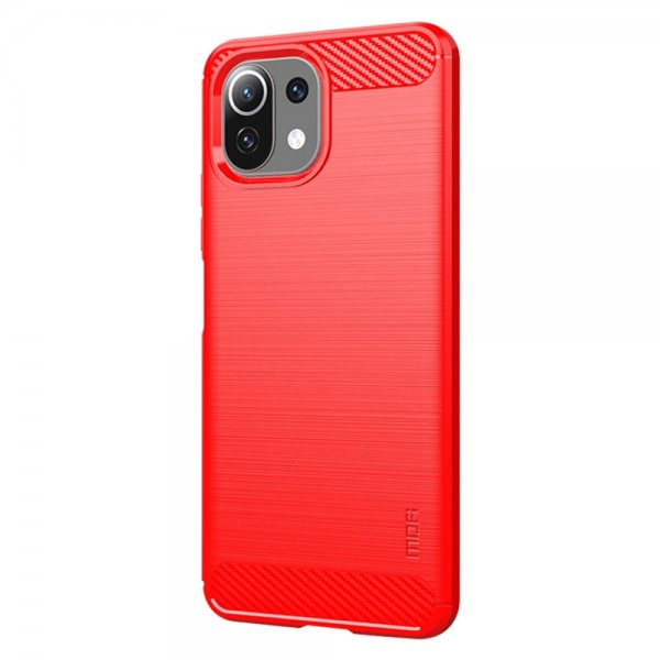 Xiaomi Mi 11 Lite Cover Børstet Karbonfibertekstur Rød
