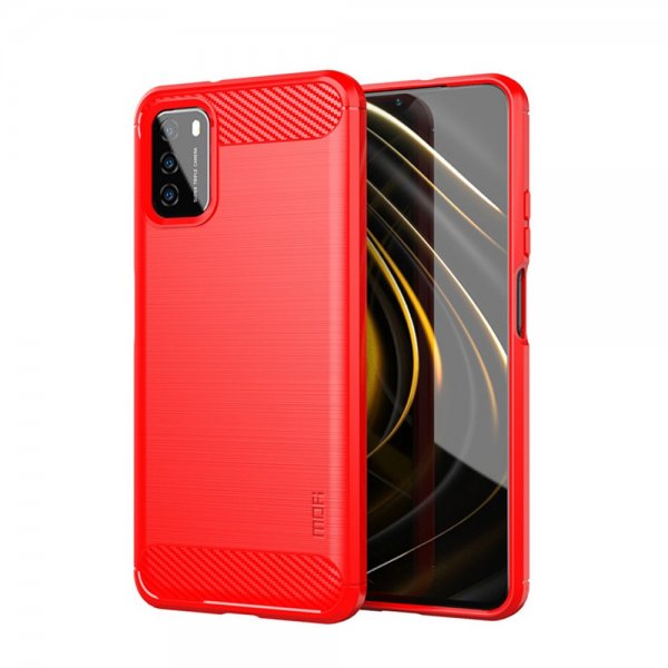 Xiaomi Poco M3 Cover Børstet Karbonfibertekstur Rød