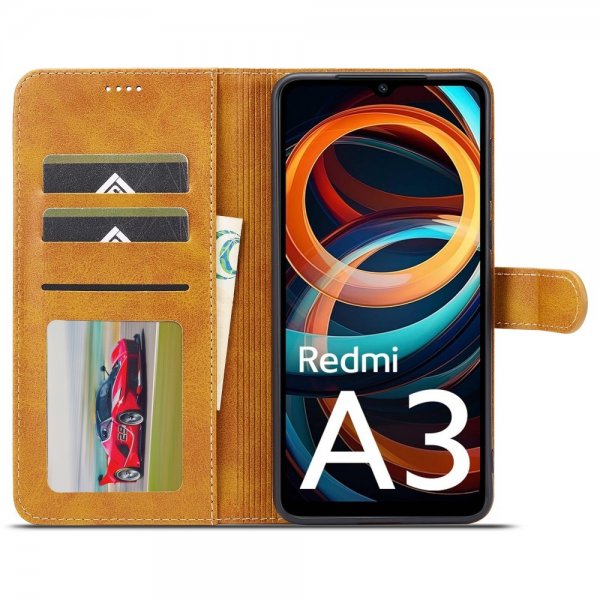 Xiaomi Redmi A3 Etui med Kortholder Stativfunktion Lysebrun