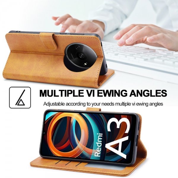 Xiaomi Redmi A3 Etui med Kortholder Stativfunktion Lysebrun