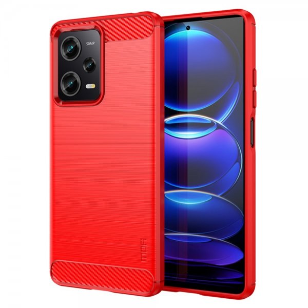 Xiaomi Redmi Note 12 Pro 5G Cover Børstet Karbonfibertekstur Rød