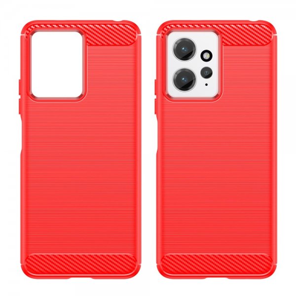Xiaomi Redmi Note 12 Cover Børstet Karbonfibertekstur Rød
