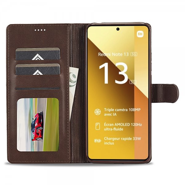 Xiaomi Redmi Note 13 5G Etui med Kortholder Stativfunktion Brun