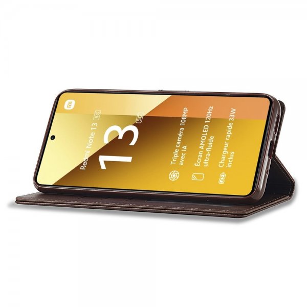 Xiaomi Redmi Note 13 5G Etui med Kortholder Stativfunktion Brun