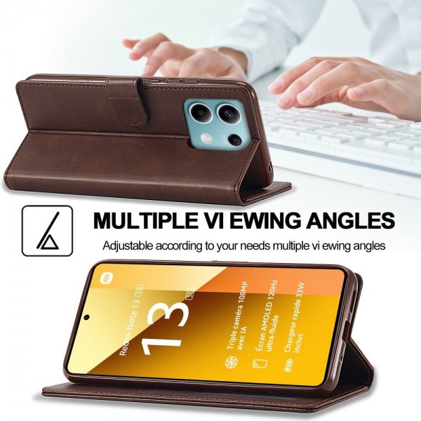 Xiaomi Redmi Note 13 5G Etui med Kortholder Stativfunktion Brun