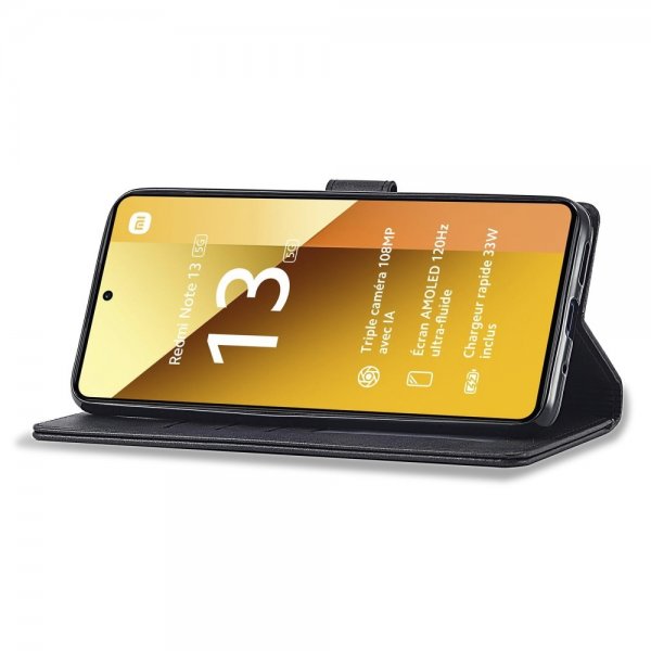 Xiaomi Redmi Note 13 5G Etui med Kortholder Stativfunktion Sort
